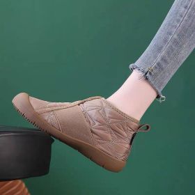 New Flat Snow Boots Winter Warm Non-slip Cotton Shoes Fashion Casual Waterproof Plush Ankle Boots (Option: Khaki-37.)