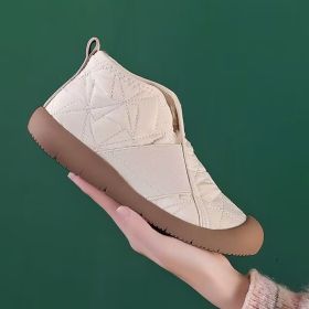 New Flat Snow Boots Winter Warm Non-slip Cotton Shoes Fashion Casual Waterproof Plush Ankle Boots (Option: Beige-38.)