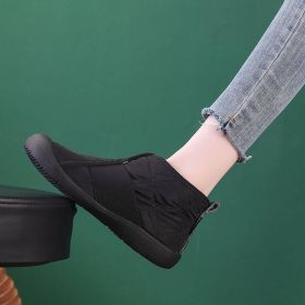 New Flat Snow Boots Winter Warm Non-slip Cotton Shoes Fashion Casual Waterproof Plush Ankle Boots (Option: Black-37.)