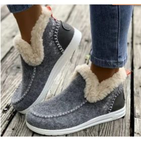 Fleece-lined Thick Plush Boots Warm Sewing Flat Cotton Shoes Winter Ankle Boot (Option: Light Gray-36)