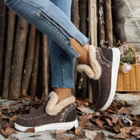 Fleece-lined Thick Plush Boots Warm Sewing Flat Cotton Shoes Winter Ankle Boot (Option: Brown-41)