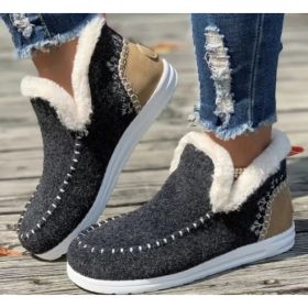 Fleece-lined Thick Plush Boots Warm Sewing Flat Cotton Shoes Winter Ankle Boot (Option: Dark Gray-36)