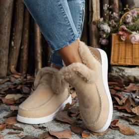 Fleece-lined Thick Plush Boots Warm Sewing Flat Cotton Shoes Winter Ankle Boot (Option: Khaki-36)